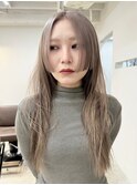 ミルクティーベージュ姫カットハイトーンロングレイヤーカット