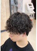 大分波巻きスパイラルパーマメンズマッシュウルフツーブロック