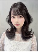 韓国ヘアロング暗めカラー顔周りレイヤー_F0917