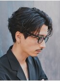武蔵小杉ニュアンスパーマセンターパートツーブロックメンズヘア