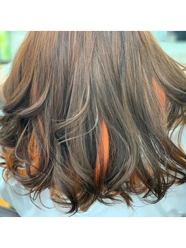 美容室 びゃんびゃん 社店 インナーカラー(オレンジ)/ブリーチ/ダブルカラー