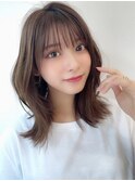 大人可愛い20代30代40代小顔すっきりレイヤー×オリーブベージュ