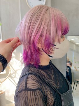 テトヘアー(teto hair) ウルフカット、デザインカラー、毛先カラー、ホワイトベージュ