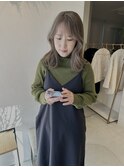 韓国風顔周りレイヤー ミルクティーベージュ