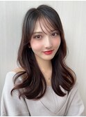 セミロングレイヤーカットくびれヘアくびれ巻き韓国ヘアベージュ