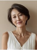 ５０代/白髪ぼかしハイライト/レイヤーボブ/ショート