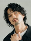 渋谷シャドウパーマメンズカットルーズセンターパートウルフ緩め