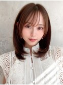 韓国風美髪外ハネボブくびれミディアムレイヤーワイドバング