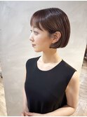 大人かわいいオン眉丸みボブブリーチなしベージュ渋谷mutsuki