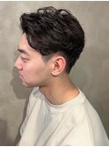 アップバング ナチュラルパーマ ツーブロックショート