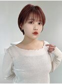クールショート/ピンクベージュ/カーテンバング/顔周りカット