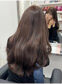 2360透明感黒髪シアーグレージュフリンジバングふんわりカール