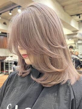 サイン 表参道(SIGN) ミディアムヘアグレージュカラーデザインカラーシルキーベージュ