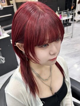 ウェーブス 大宮西口店(wave's) レッドカラー×顔周りレイヤー／小川