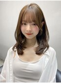 小顔 前髪 ミディアムレイヤーカット ダークアッシュ "