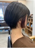 丸み前下がりショートボブ×ダークグレージュ20代30代40代