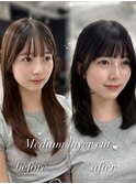 ミディアムレイヤー/グレージュ/顔まわり/ブリーチなし/韓国ヘア