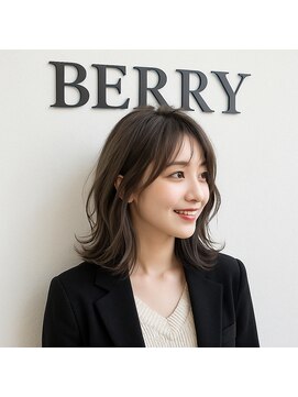 ヘアーズ ベリー 古川橋店(hairs BERRY) 大人可愛いひし形レイヤーミディ外ハネシースルー透明感アッシュ