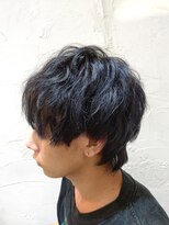 バトヘアー 渋谷本店(bat hair) ネイビーブルー ウルフマッシュ スパイラルパーマ