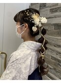 卒業式袴ヘアアレンジ金箔ローポニー