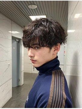 レブヘアー 西院(LEVHAIR) メンズカットダークアッシュニュアンスパーマツーブロック