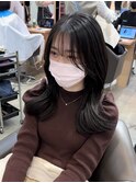 韓国くびれミディアムヘア 小顔可愛い2wayバング 暗髪グレージュ