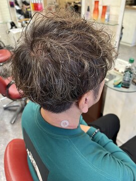 ロマンヤカタ ファース(ROMAN YAKATA fars) メンズパーマ&白髪ぼかしハイライト@田島(2024/6)