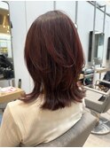 ピンクブラウンカラー_オリーブベージュレイヤーカット