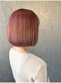 [ピンクベージュ/ケアブリーチ/切りっぱなしボブ]