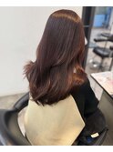 韓国ヘアロングレイヤーカット前髪カットブリーチなしピンク