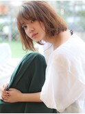 オレンジブラウン銀座大人可愛い小顔ひし形切りっぱボブレイヤー