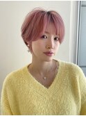 ピンクカラー ダブルカラー 耳かけ ショート 丸み 可愛い
