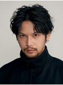 渋谷フェザーパーマメンズマッシュウルフカット緩め波巻きパーマ