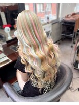 オズ 梅田店(OZ)&nbsp;ピンク、水色ハイライト/ミルクティー/エクステ60枚