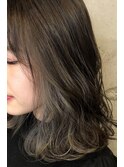 インナーカラーグレージュミディアムロング20代30代