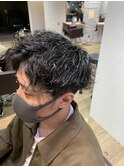メンズヘアフェザーパーマサーフカール刈り上げセンターパート