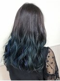 おしゃれ大人の裾カラー ブルーグリーン 艶感◎