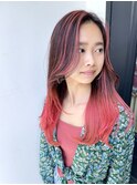 ピンクベージュグラデーションカラー10代20代ハイライトロング