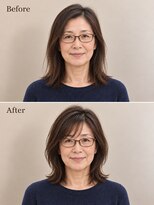 aptas 青山/表参道 白髪染め/白髪ぼかしハイライト/ボリュームアップエクステ&nbsp;50代の大人ミディアム｜表参道・青山