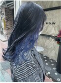 インナーカラー イヤリングカラー ブルー ネイビー 三ノ宮