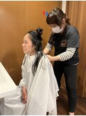 ずっと座っている事が難しくても安全に、楽しくカット♪