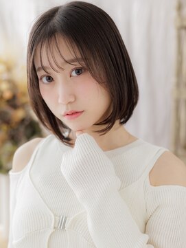 カバーヘア ブリス 上尾西口店(COVER HAIR bliss) 透けバング前下がり切りっぱなし黒髪ミニボブa上尾20代30代40代