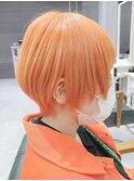 ボブルフ　オレンジカラー　くびれショートウルフボブ小顔カット