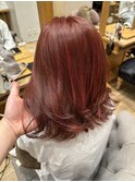 チェリーレッドダブルカラーニュアンスカラーレイヤーカット