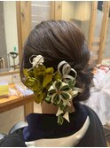 ゆるふわ編み込みアップヘア結婚式ドレス和装お呼ばれ