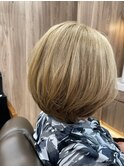ひし形ショートボブ30代/40代/50代/60代白髪ぼかし白髪染め