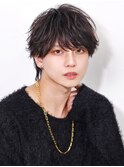 フェザーシースルーウルフ(ツーブロック)黒髪メンズパーマ