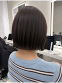 顔周りカット/縮毛矯正/ダークブラウン/コーラルピンク