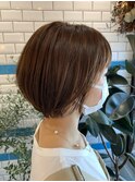 オレンジカラーの丸みショートボブ♪新宿