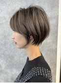 前髪ありショートオリーブベージュボブシャギーボブ銀座